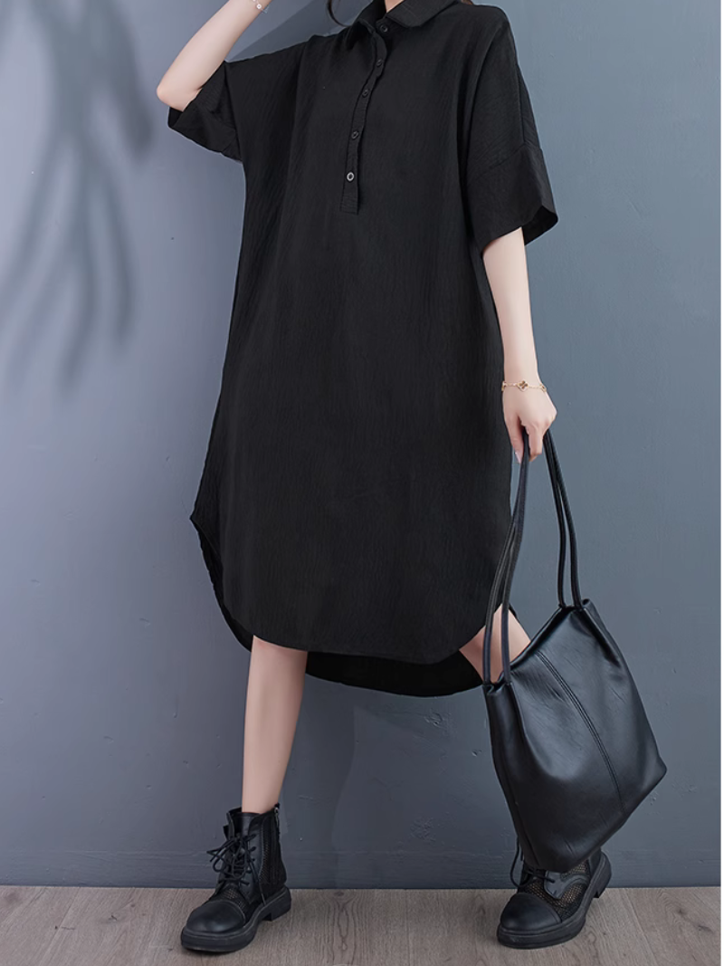 High Quality Solid Color  Shirt Dress