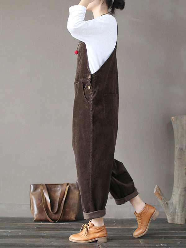 Strap Adjustable Corduroy Thick Overalls Dungarees