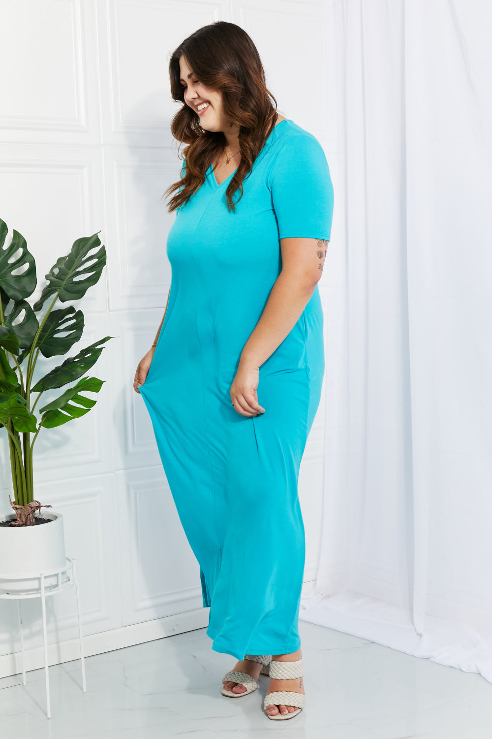 Zenana Simple Wonder Full Size Pocket Maxi Dress in Pastel Blue