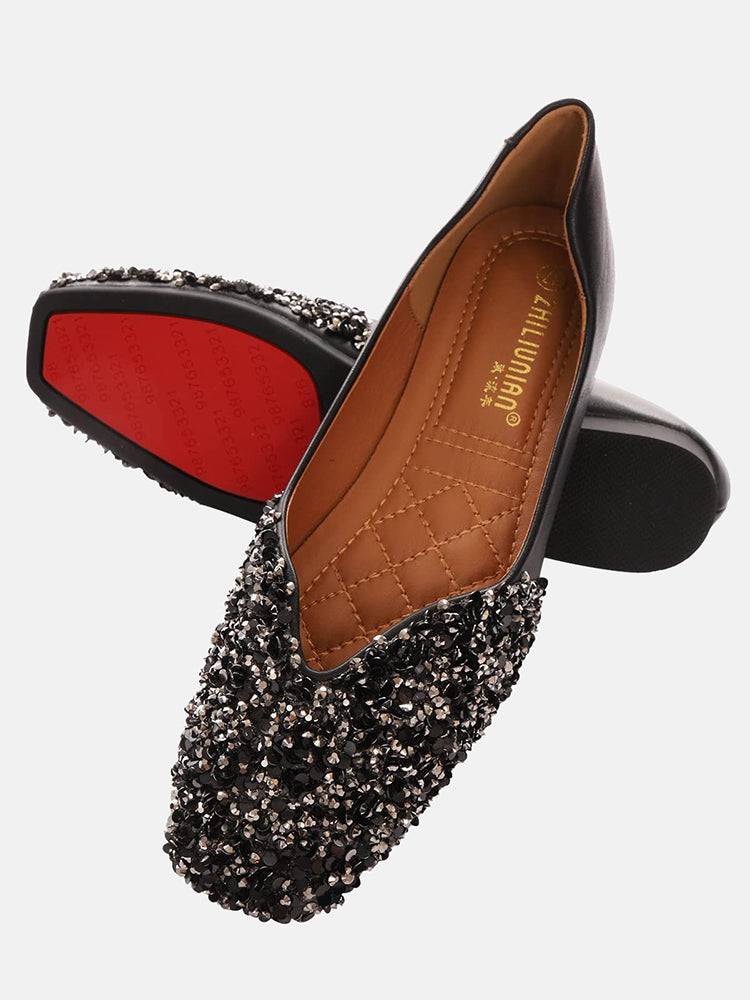 Flache Schuhe mit Strass-Pailletten