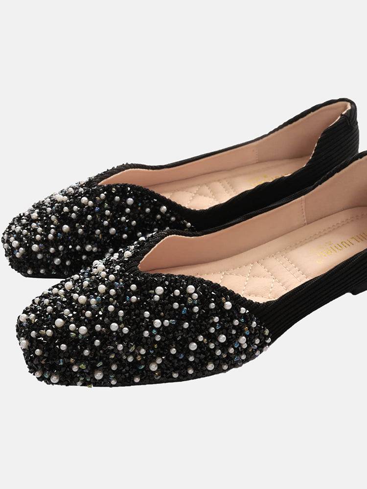 Flache Schuhe mit Strass-Pailletten