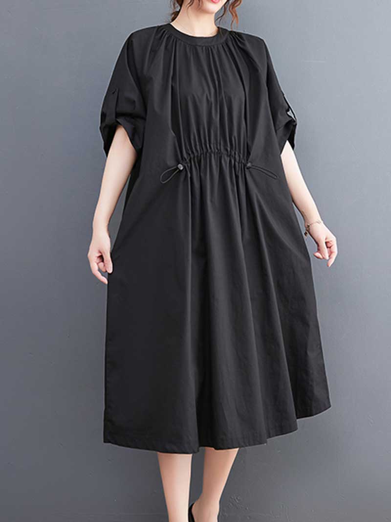 Plain Cotton Short Sleeve A-Line Dress