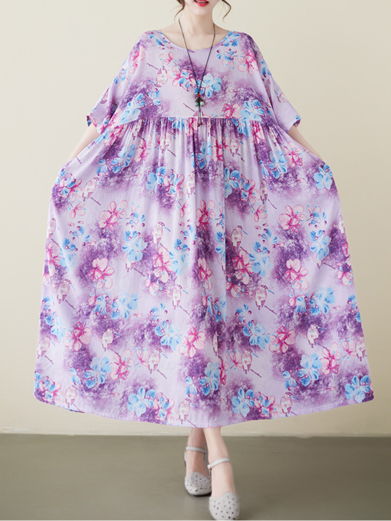 Vestido camisero de algodón morado con estampado floral de Mud Pie