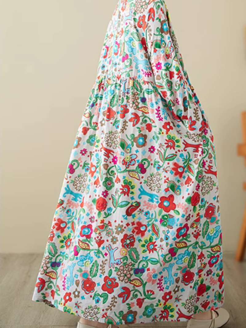 Schickes langärmliges Hängerkleid im Bohemian-Stil mit Blumenmuster