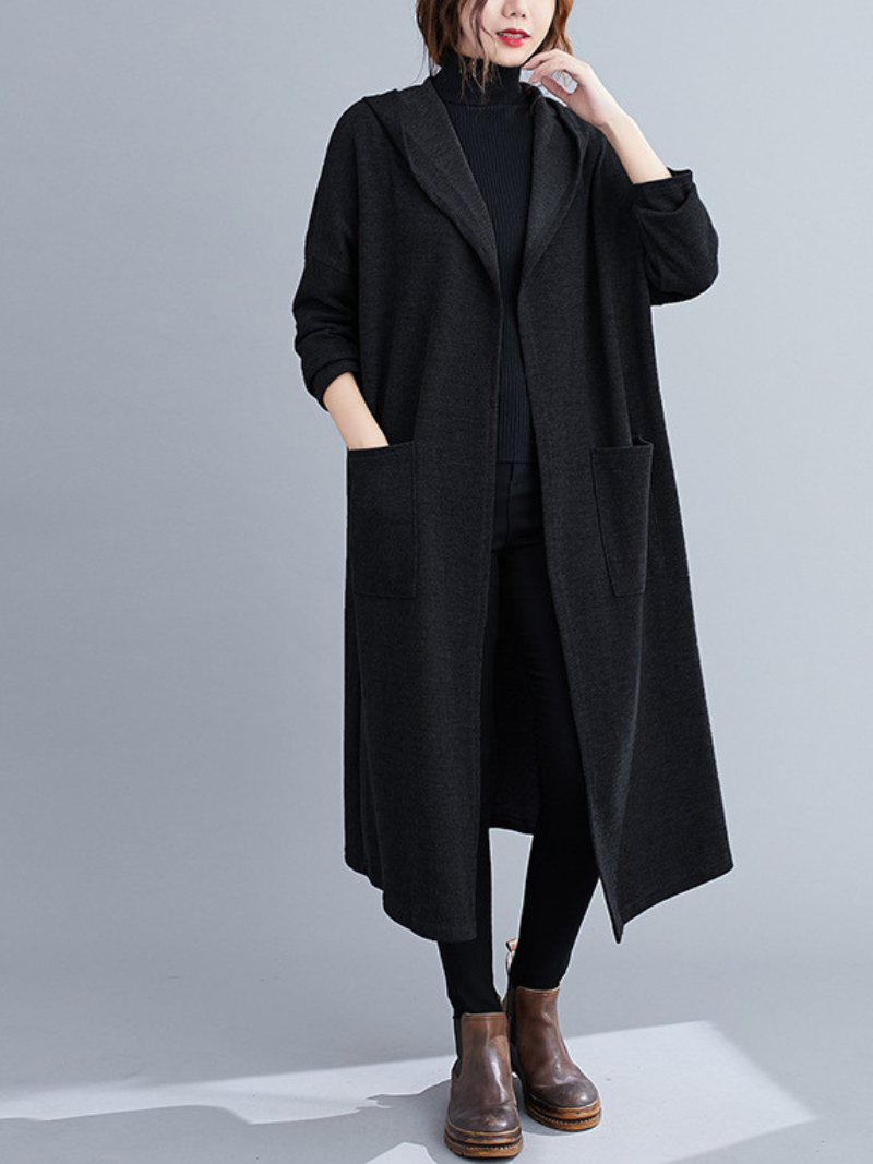 Fashionable Cardigan Mid-Length Long-Sleeved Thin Pocket Coat