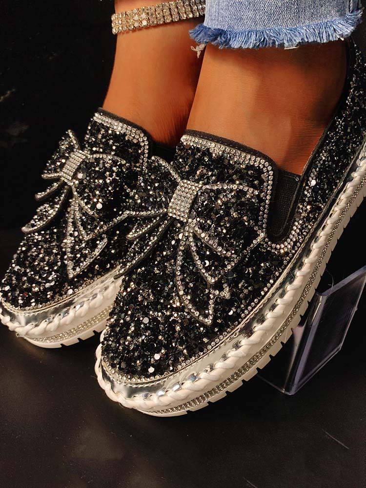 Mocasines con lazo y diamantes de imitación