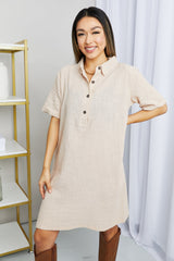 Zenana Iconic Scene Full Size Gauze Half Button Dress in Dusty Blush