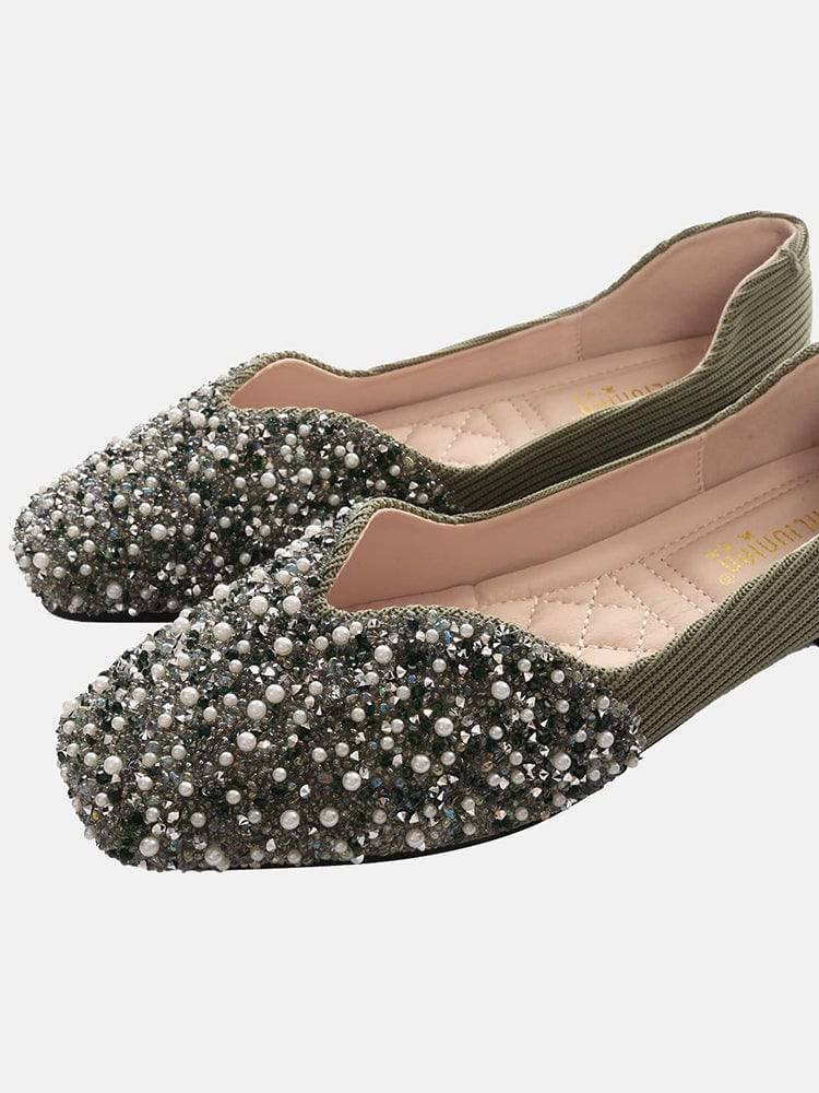 Zapatos planos con lentejuelas y diamantes de imitación