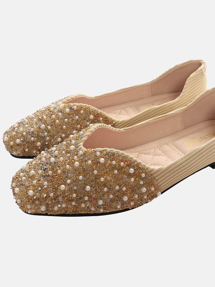 Zapatos planos con lentejuelas y diamantes de imitación