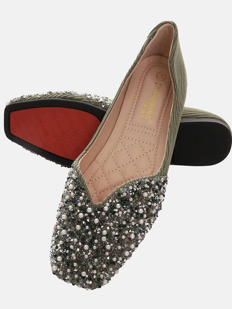 Zapatos planos con lentejuelas y diamantes de imitación