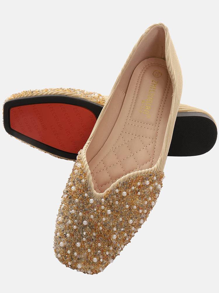 Zapatos planos con lentejuelas y diamantes de imitación