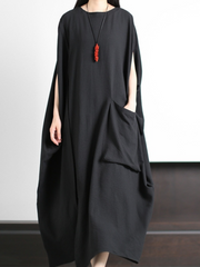 large size Kaftan dress lazy solid color summer dress with pocket
