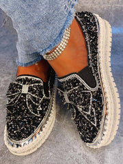 Loafer-Schuhe mit Schleife und Strass