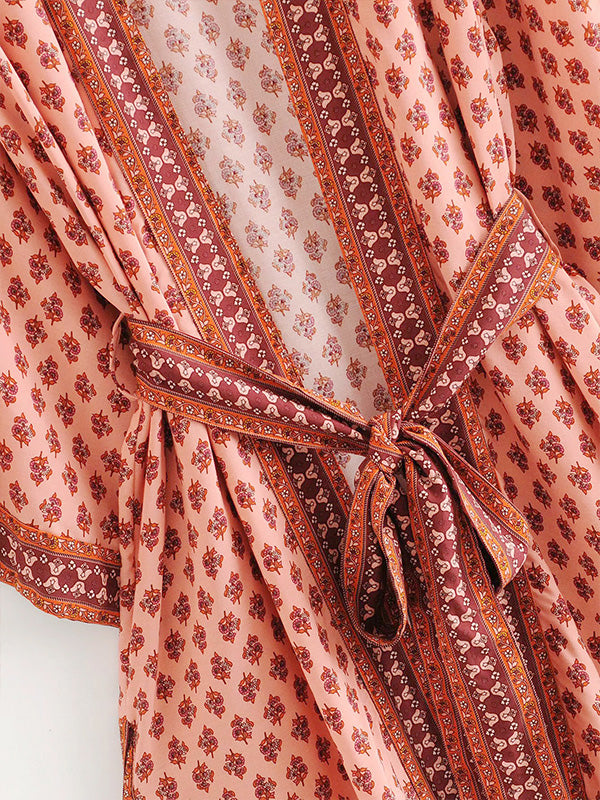 Nightwear Long Kimono Floral Printed Polyester Gown Kimono Robe