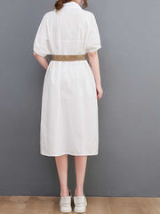 Plan Collar-Neck Cotton Shirt Dress