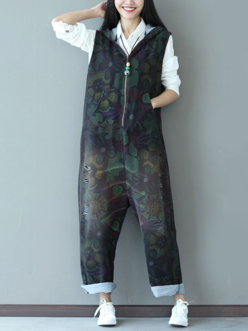 Lässiger Jumpsuit mit Trägern und Kapuze, Latzhose