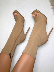 Square Peep Toe Suede Boots