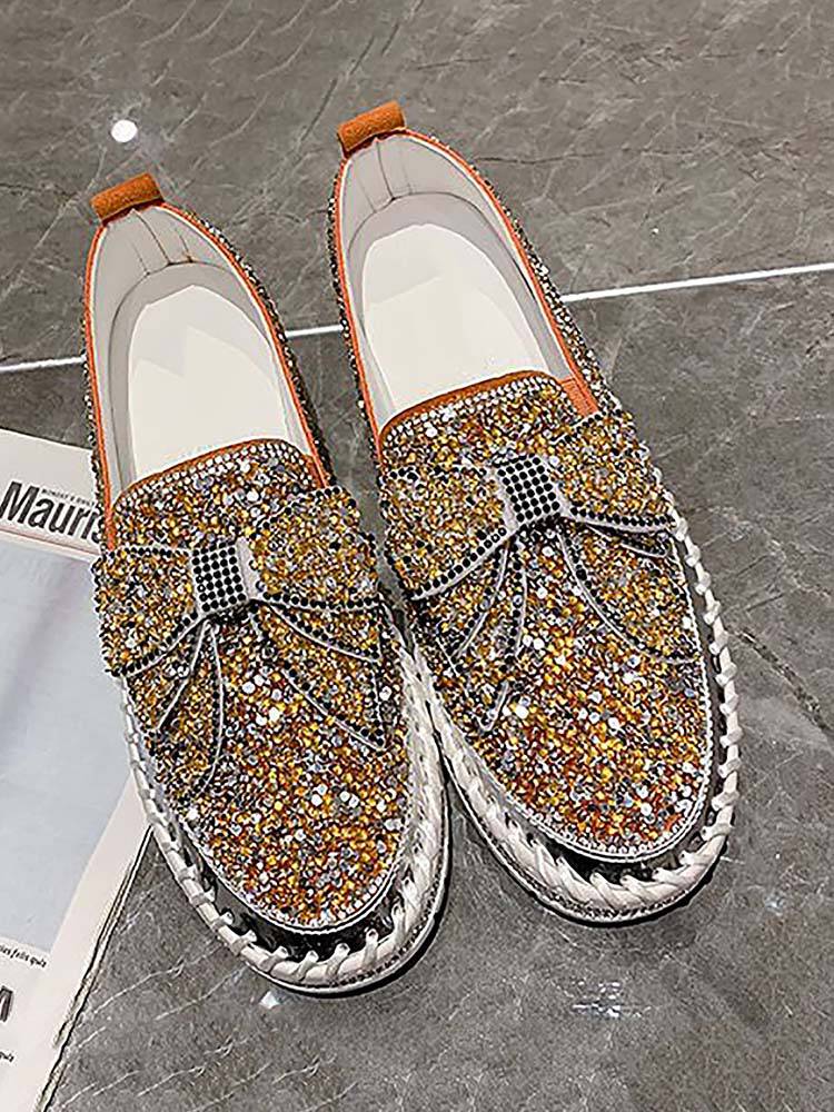 Loafer-Schuhe mit Schleife und Strass