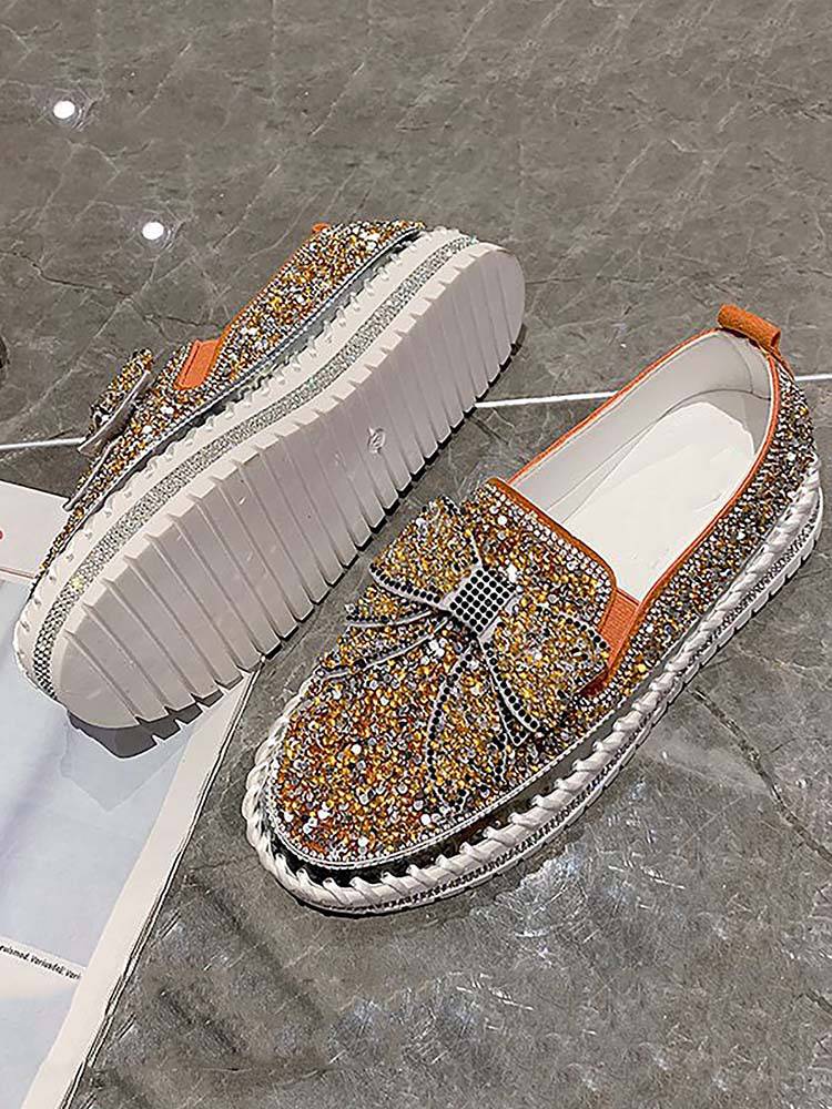 Mocasines con lazo y diamantes de imitación