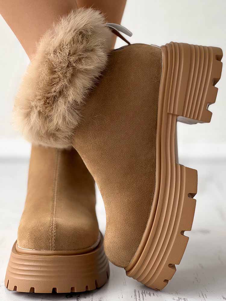 Furry Trim Lined Snow Boots