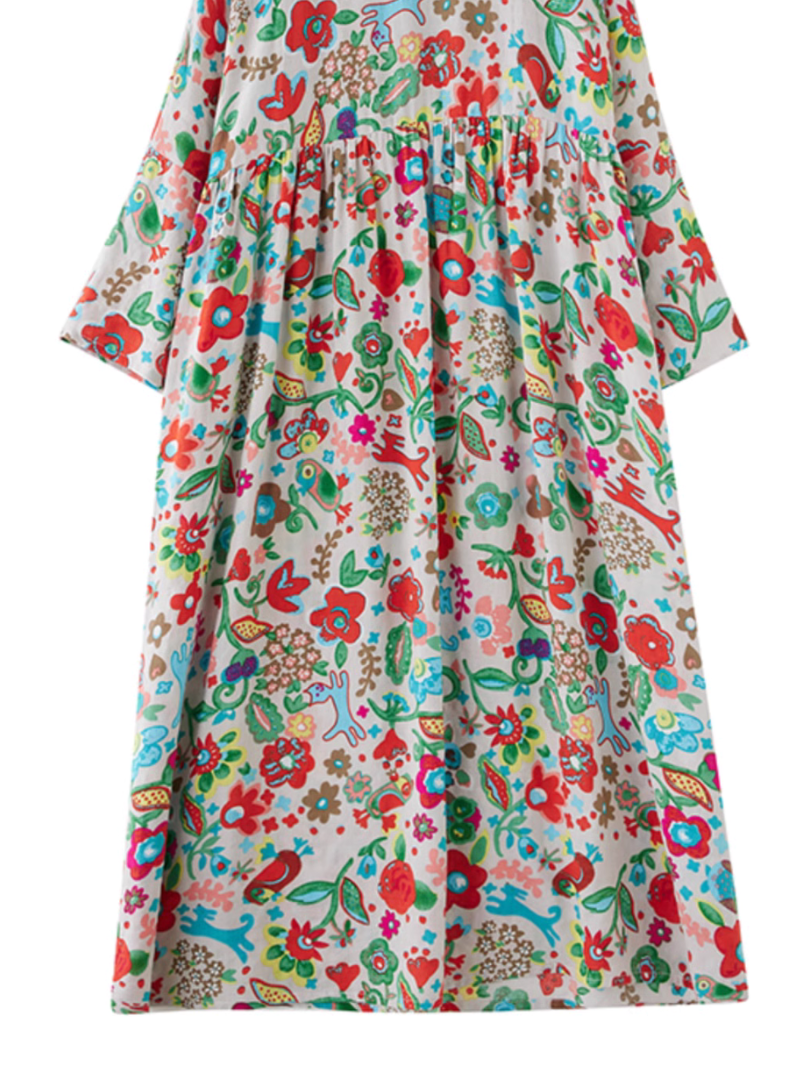 Vestido camisero elegante, bohemio, de manga larga y estampado floral