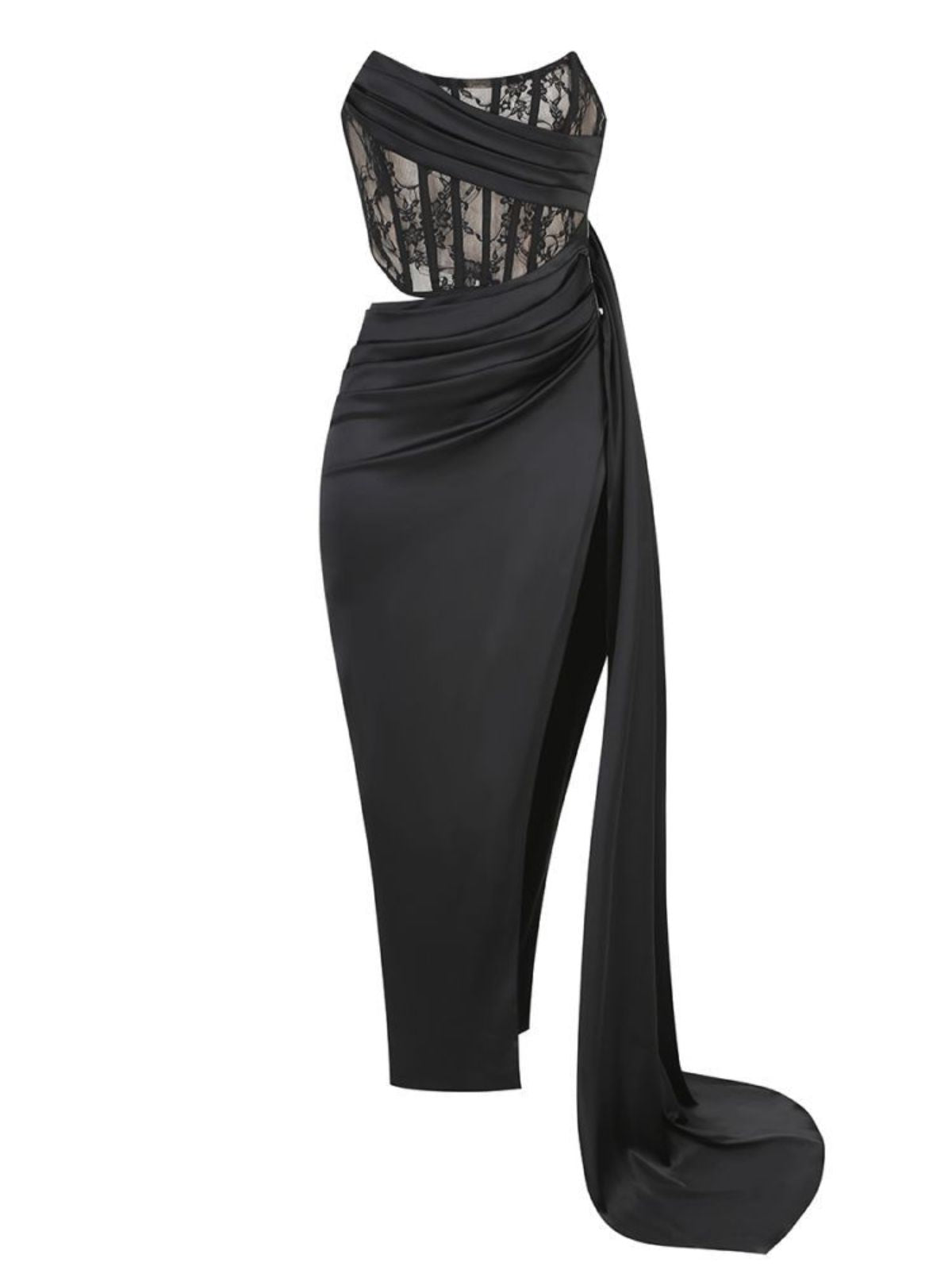 Leif Lace Corset Split Maxi Dress In Black