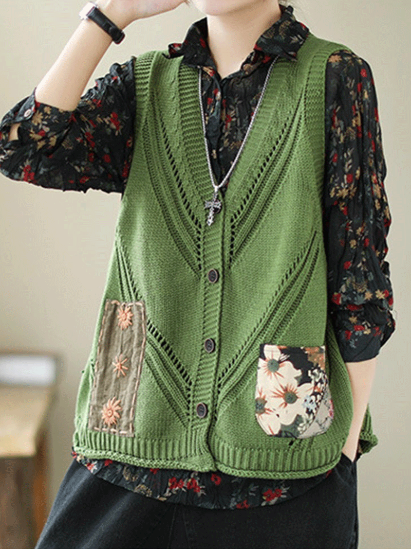 Saturday Night Patch Cotton Knitted Vest Women Sweater Cardigan
