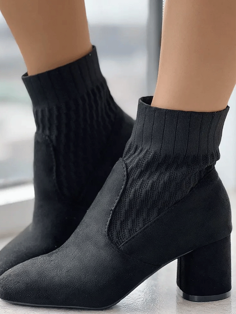 Patchwork Square Toe Chunky Ankle Boots