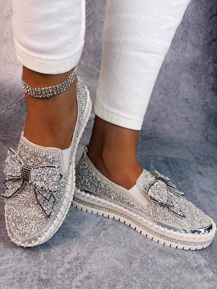 Loafer-Schuhe mit Schleife und Strass