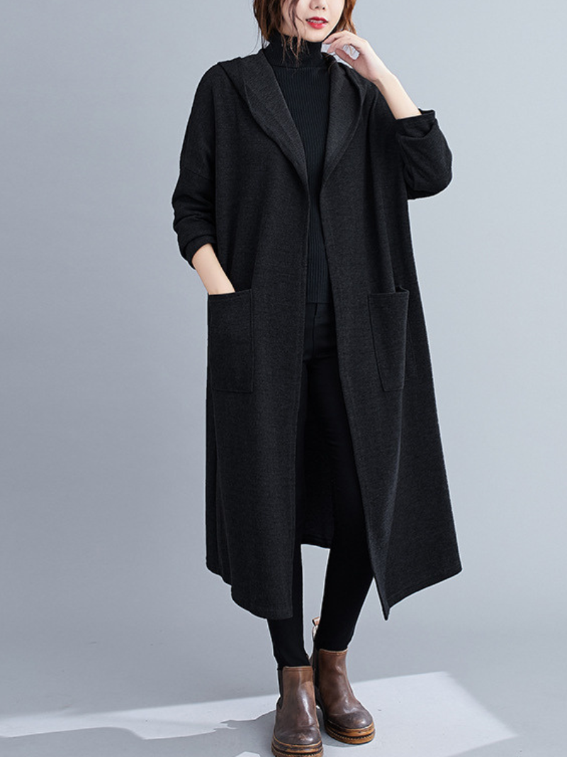 Fashionable Cardigan Mid-Length Long-Sleeved Thin Pocket Coat
