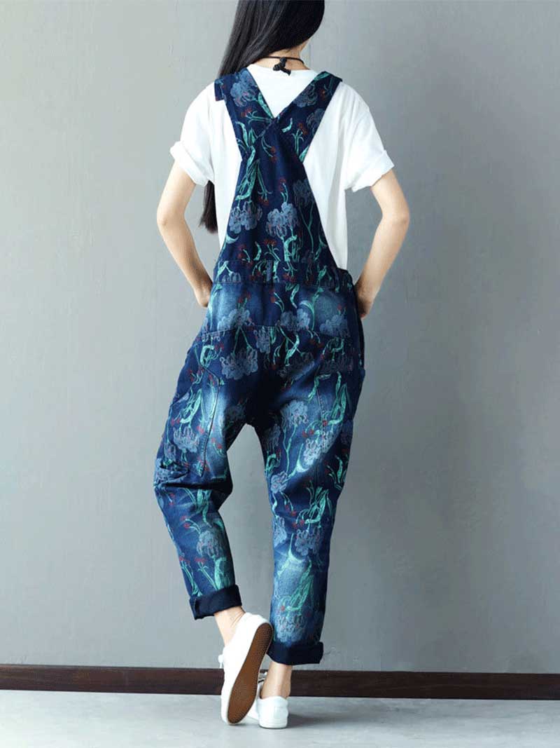 Reality Is Wrong Ripped Printed Straps Denim Overall Dungarees