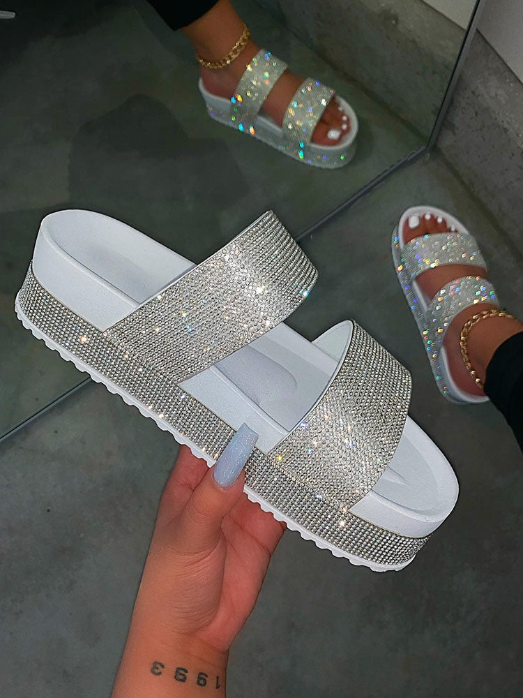 Sandalias de doble tira con diamantes de imitación