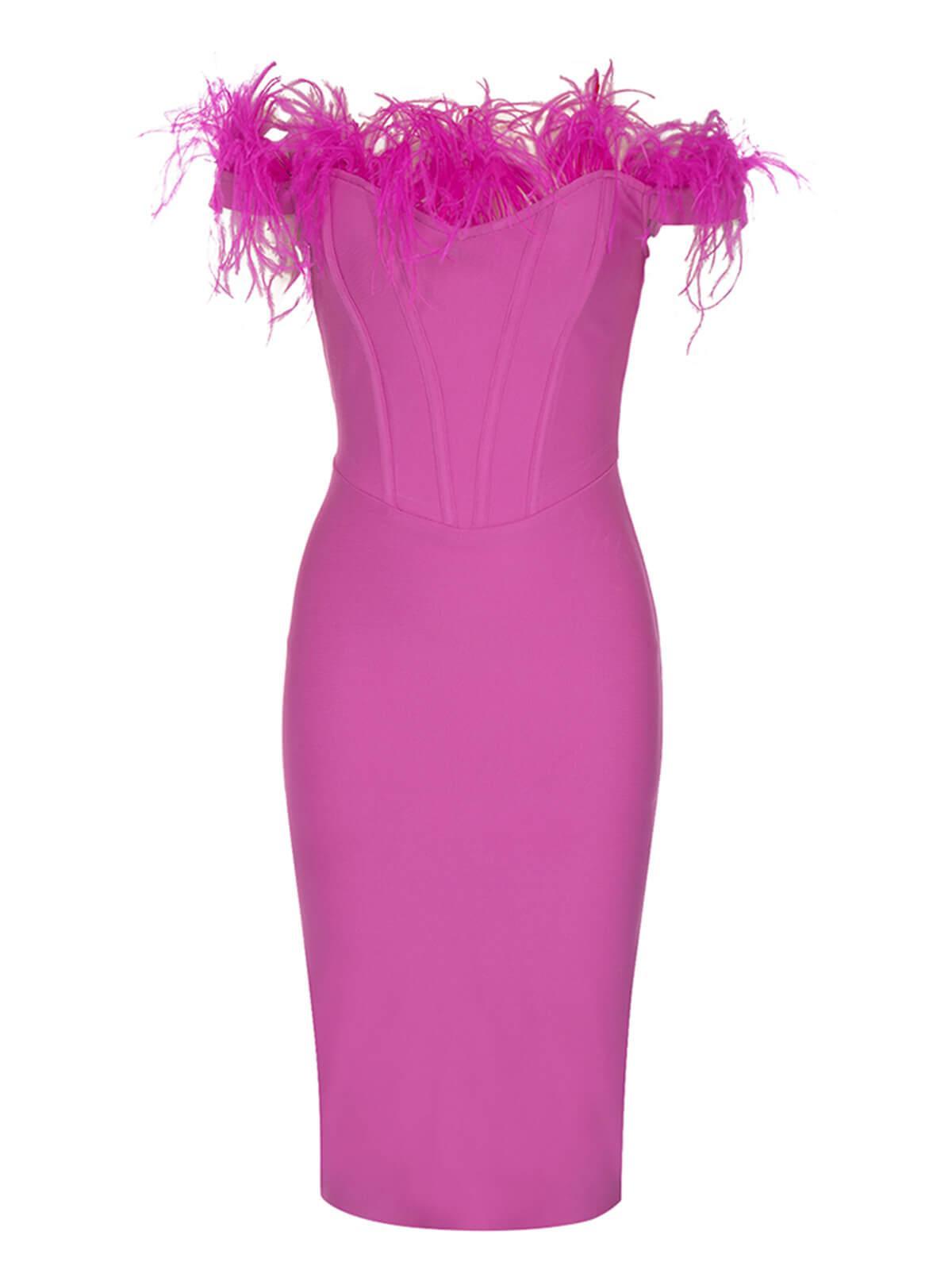 Aeliana Off Shoulder Feather Corset Bandage Dress