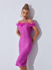 Aeliana Off Shoulder Feather Corset Bandage Dress