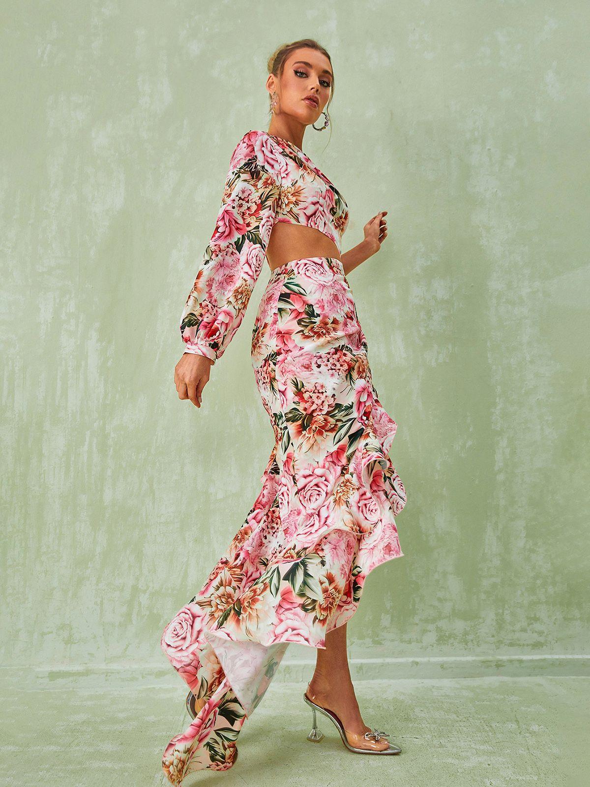 Aiyana One Shoulder Floral Maxi Dress In Pink