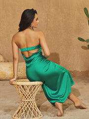 Alianna Satin Backless Maxi Dress In Emerald