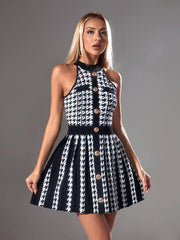 Amadea Houndstooth Knitted Mini Dress