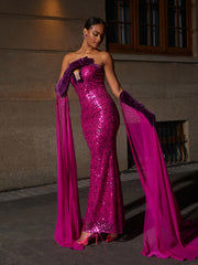 Anica Strapless Sequin Maxi Dress With Gloves