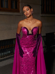 Anica Strapless Sequin Maxi Dress With Gloves