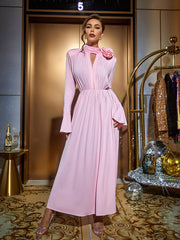 Benton Long Sleeve Flower Embellished Maxi Dress