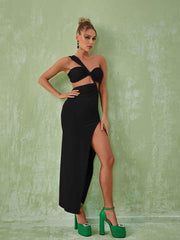 Berenice – Schwarzes Maxikleid mit One-Shoulder-Ausschnitt 