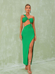 Berenice One Shoulder Cutout Maxi Dress In Green