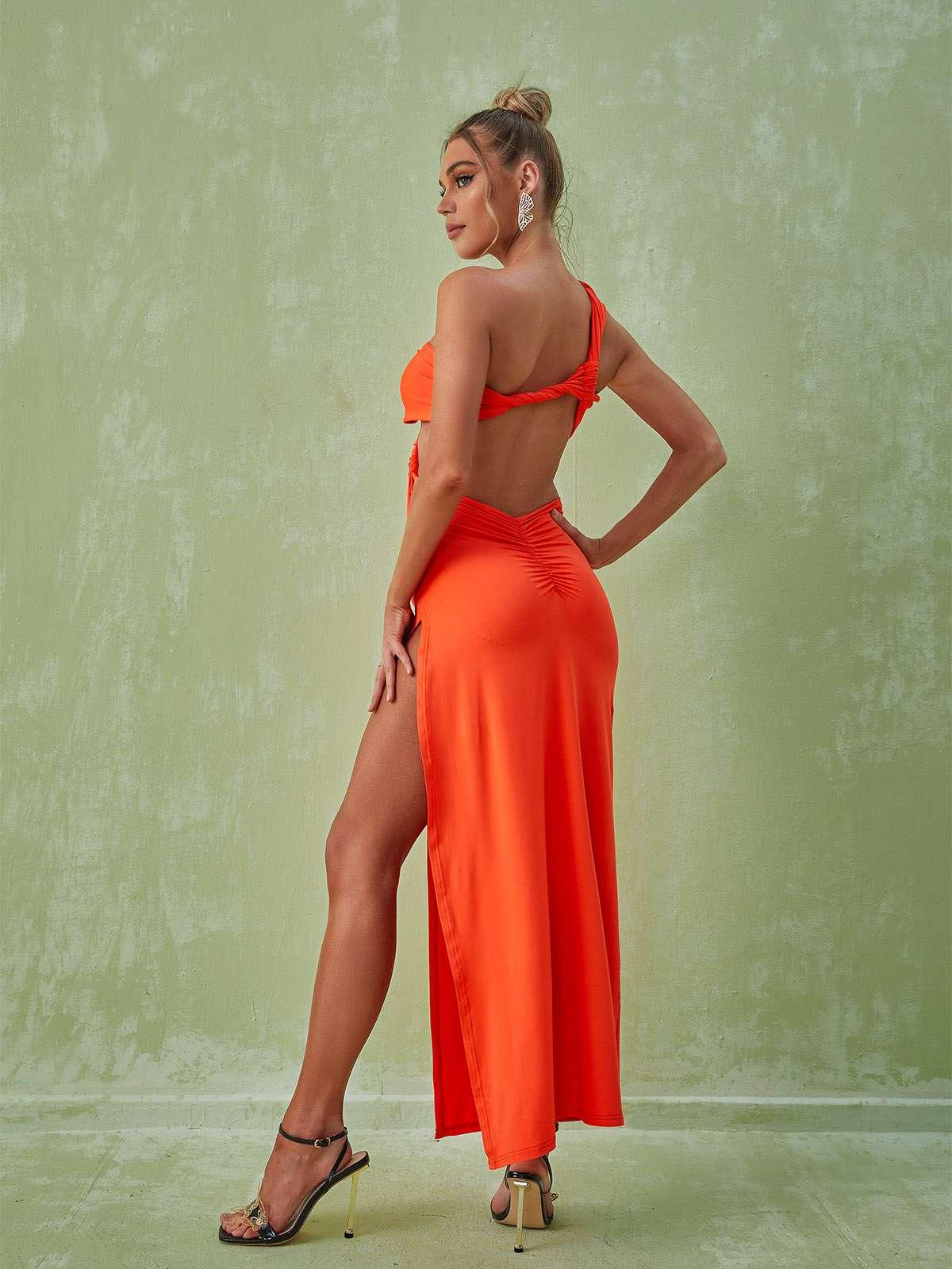 Berenice One Shoulder Cutout Maxi Dress In Orange