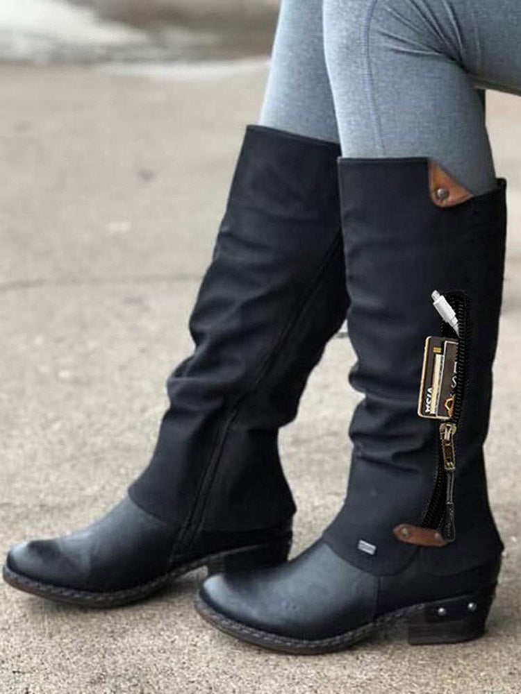 Stiefel aus PU-Leder mit Reißverschluss