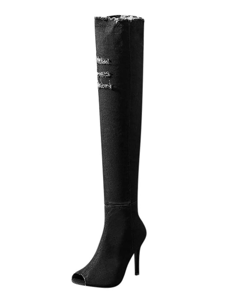 Peep-Toe-Overknee-Jeansstiefel