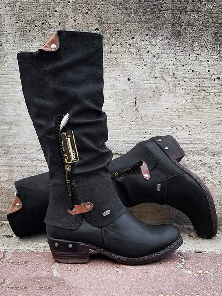 Zipper PU Leather Boots