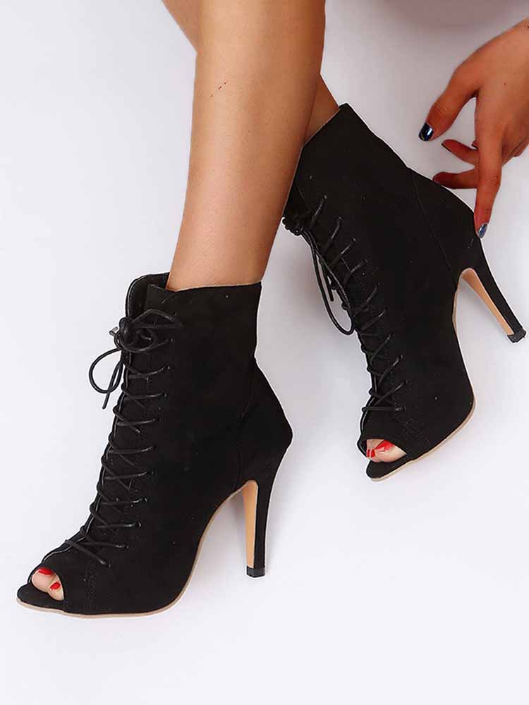 Peep-Toe-Schnürstiefel