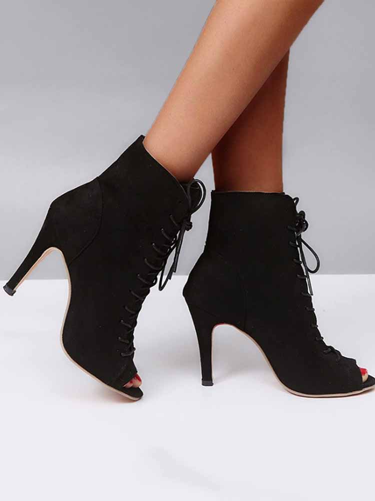 Peep-Toe-Schnürstiefel