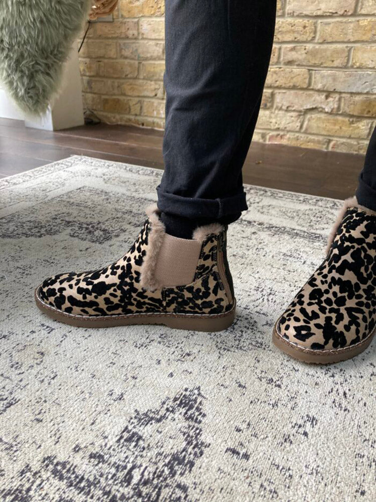 Stiefeletten mit Leopardenmuster und Reißverschluss hinten