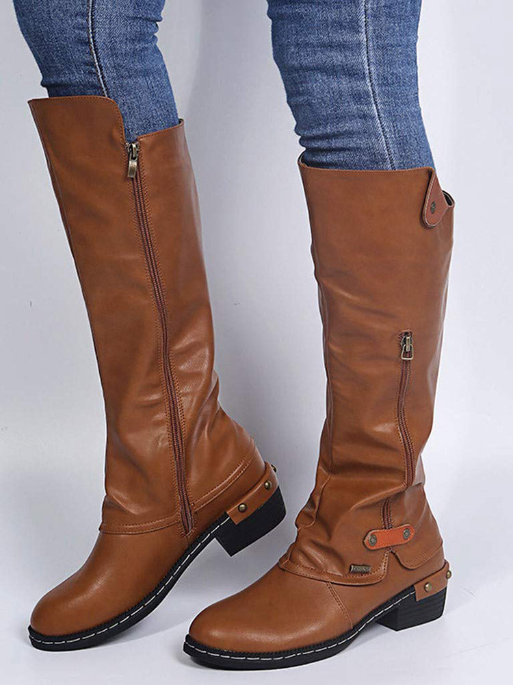 Zipper PU Leather Boots